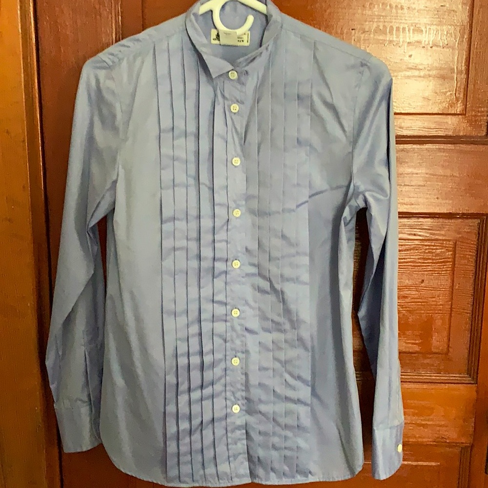 Thomas Mason / J.Crew button up pleated top. Sz 0